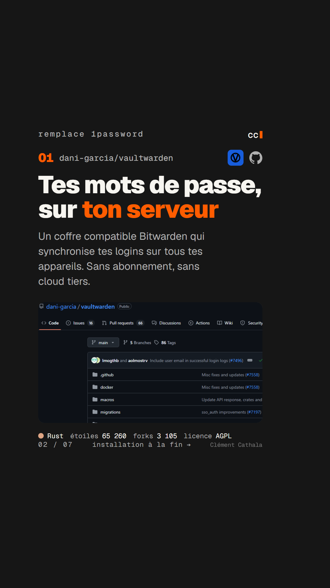 Vaultwarden, un coffre de mots de passe compatible Bitwarden auto-hébergé, pour remplacer 1Password
